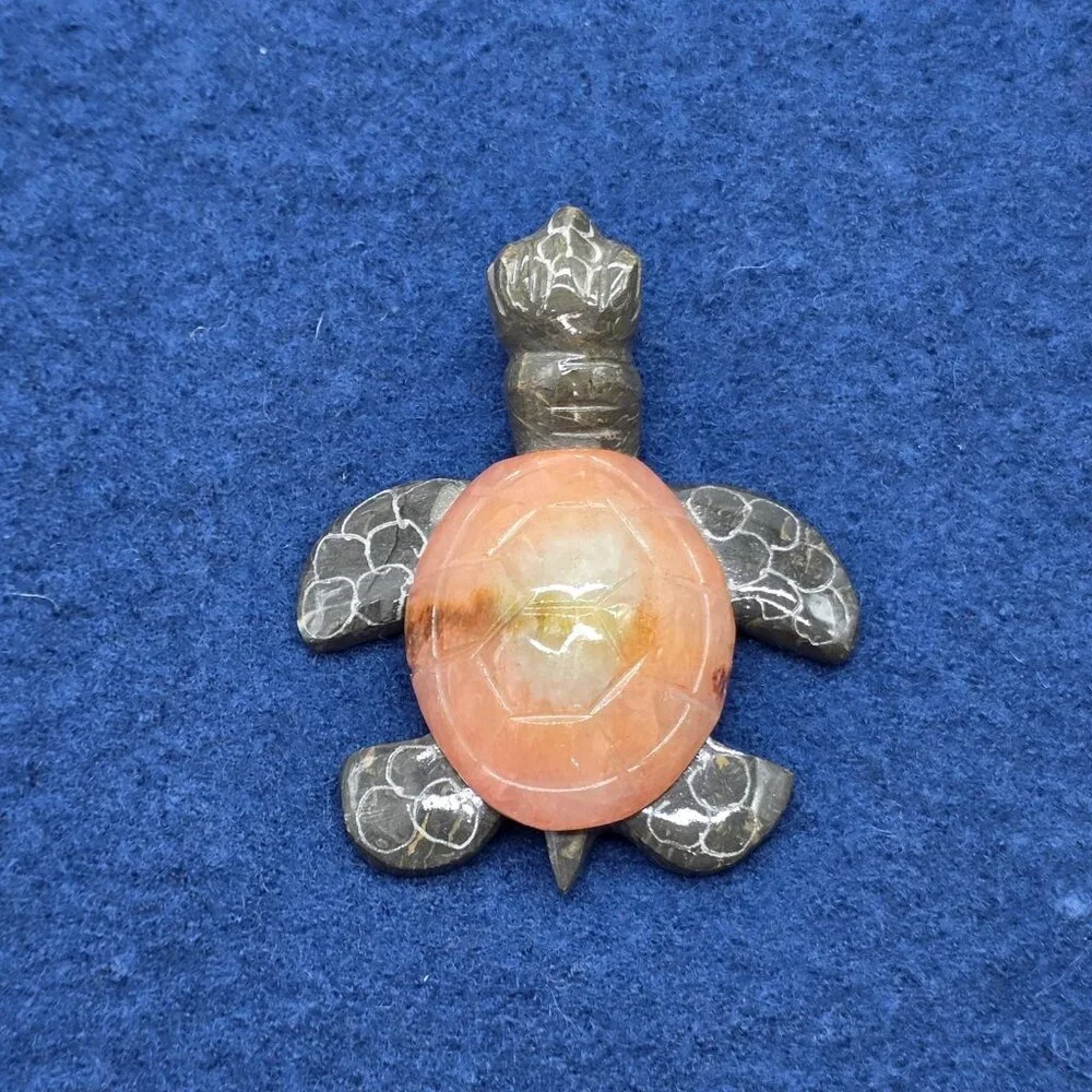 Hand Carved Stone Turtle Figurine Fossil Shell Desk Decor Sculpture Paperweight